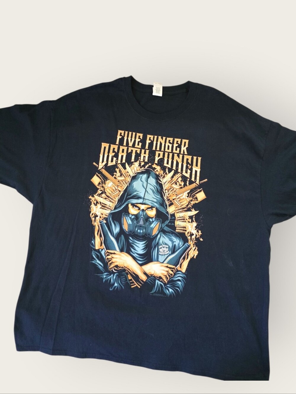 Gildan Navy Five Finger Death Punch Graphic Tee with Yellow Accent